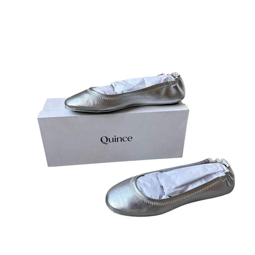 Quince Italian Leather On-The-Go Ballet Flat in Silver